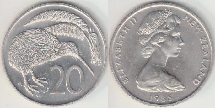 1985 New Zealand 20 Cents (chUnc) A004309